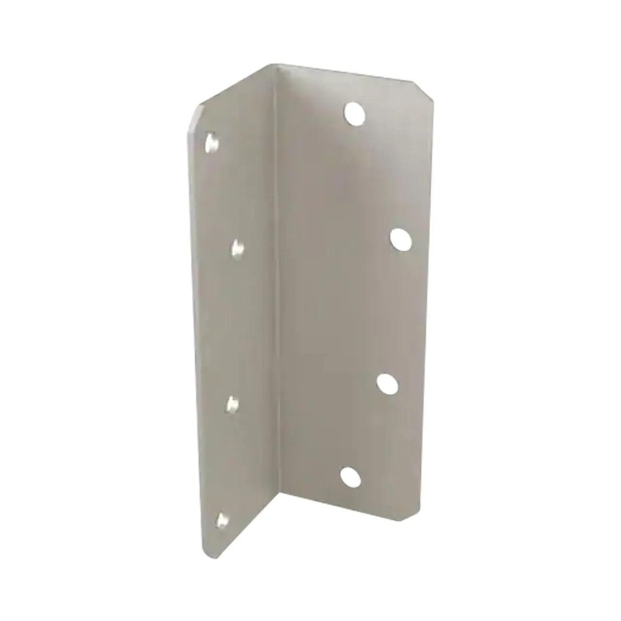 The Go Build 2 in. x 2 in. x 6 in. G185 12 Ga Angle is a metal L-shaped bracket with six round holes, ideal for mounting or joining surfaces at a right angle using structural wood screws.